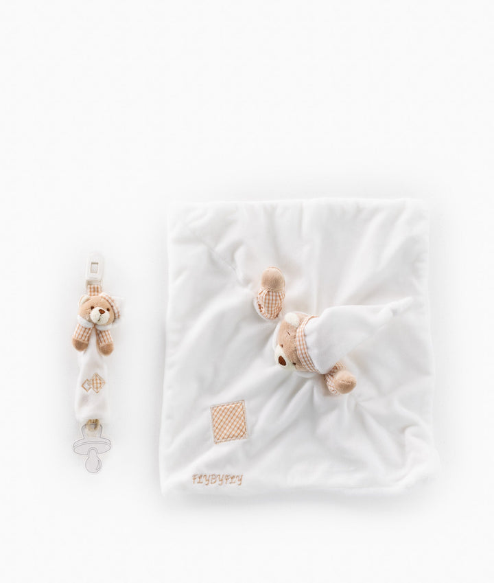 Baby Comforter & Dummy Clip Set - Beige