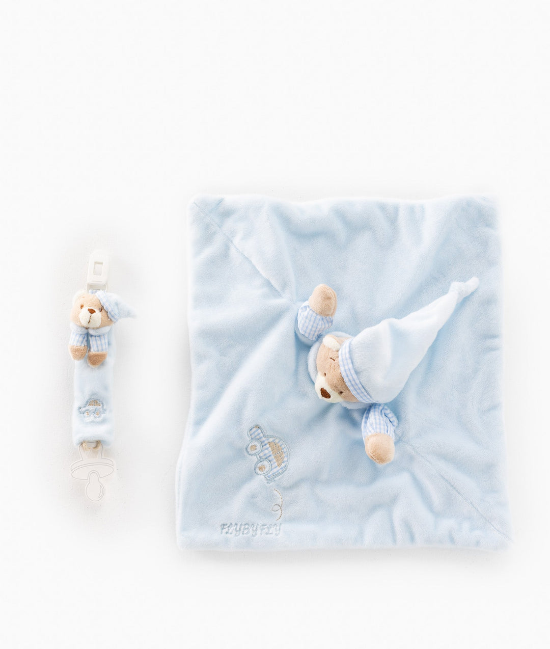 Baby Comforter & Dummy Clip Set - Blue