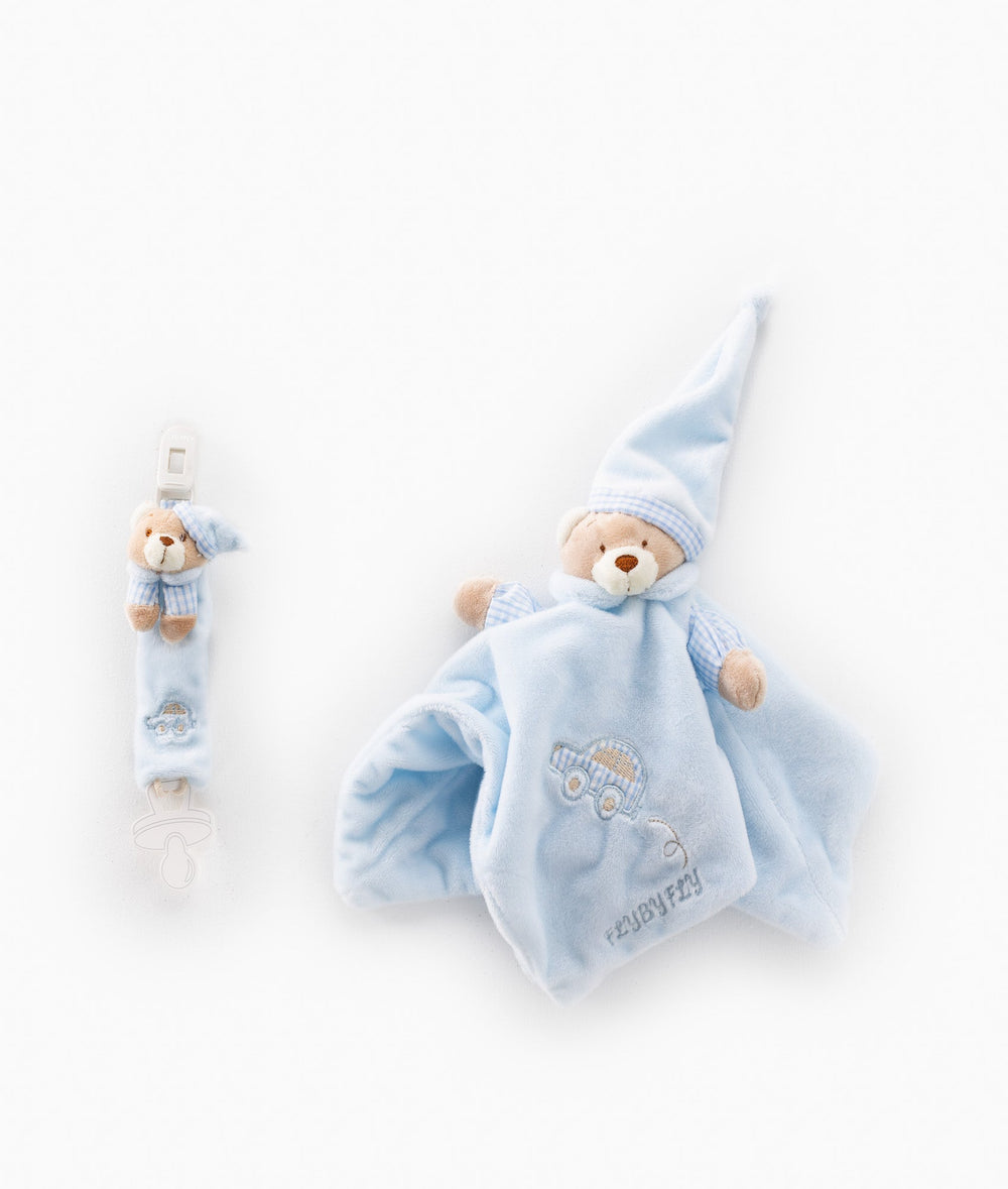Baby Comforter & Dummy Clip Set - Blue