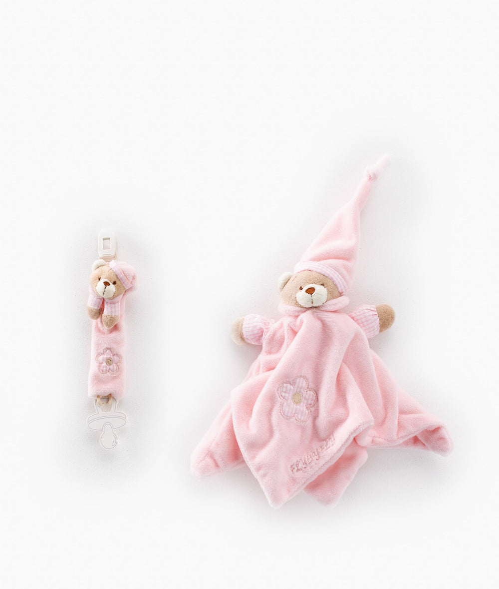 Baby Comforter & Dummy Clip Set - Pink