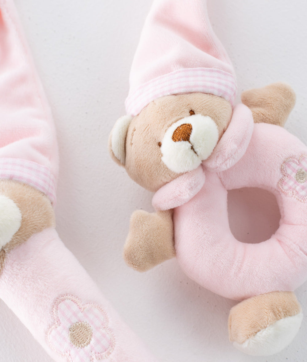 Bear Squeezy & Rattle Set - Pink
