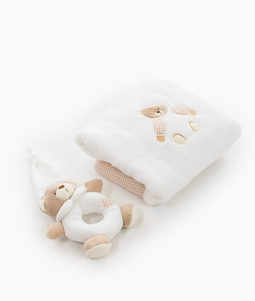 Bear Towel & Rattle Set - Beige