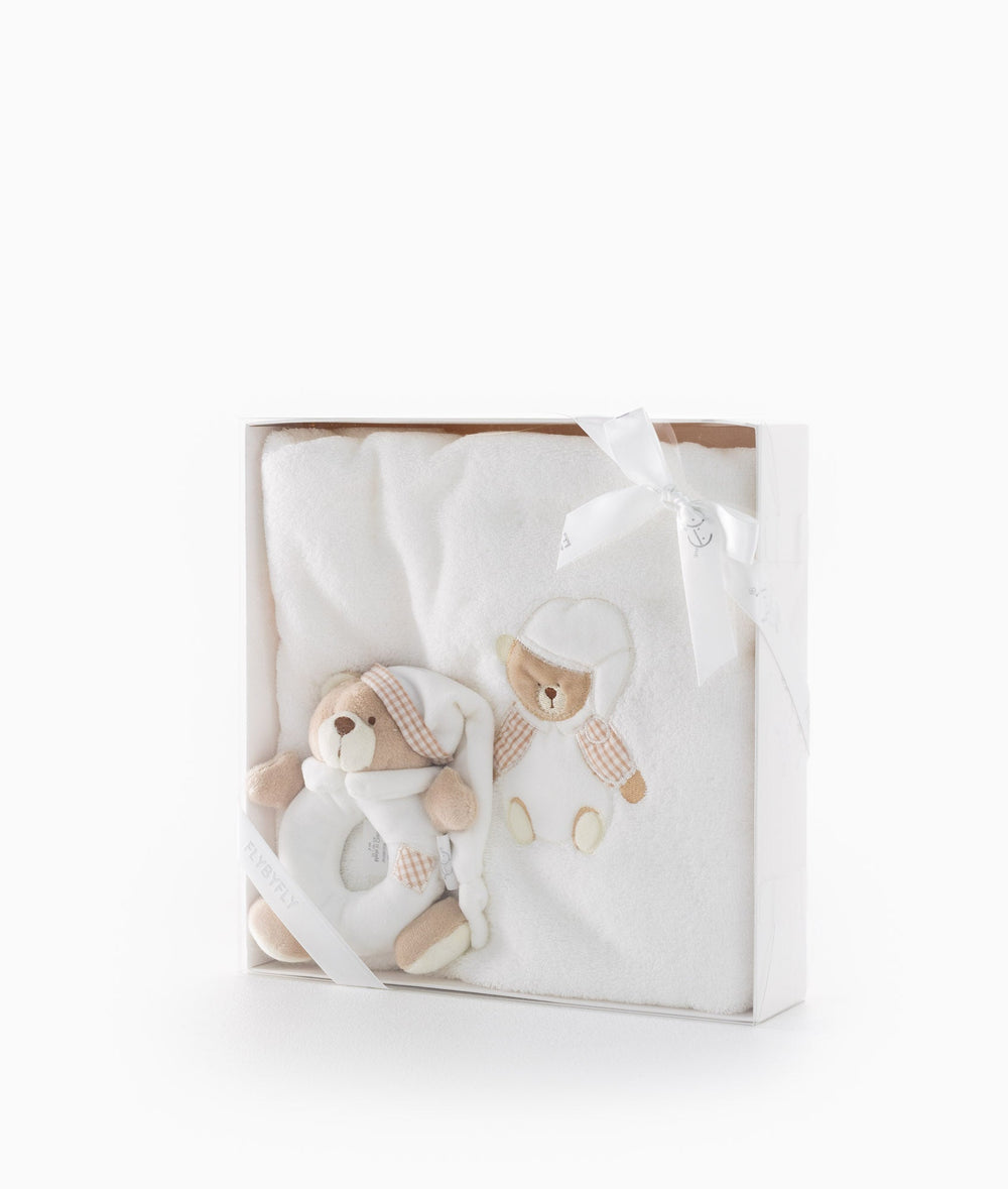 Bear Towel & Rattle Set - Beige