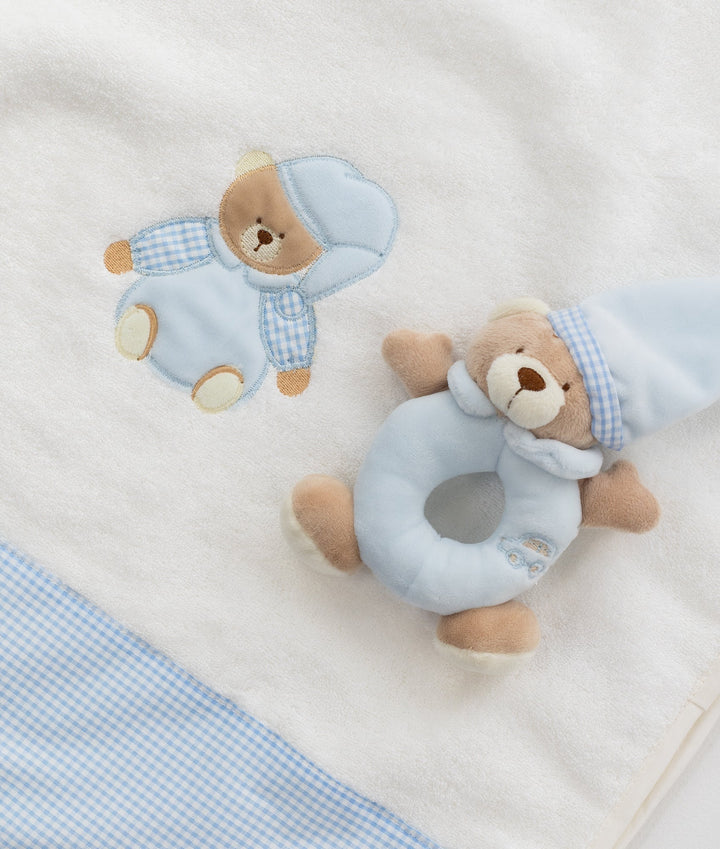 Bear Towel & Rattle Set - Blue