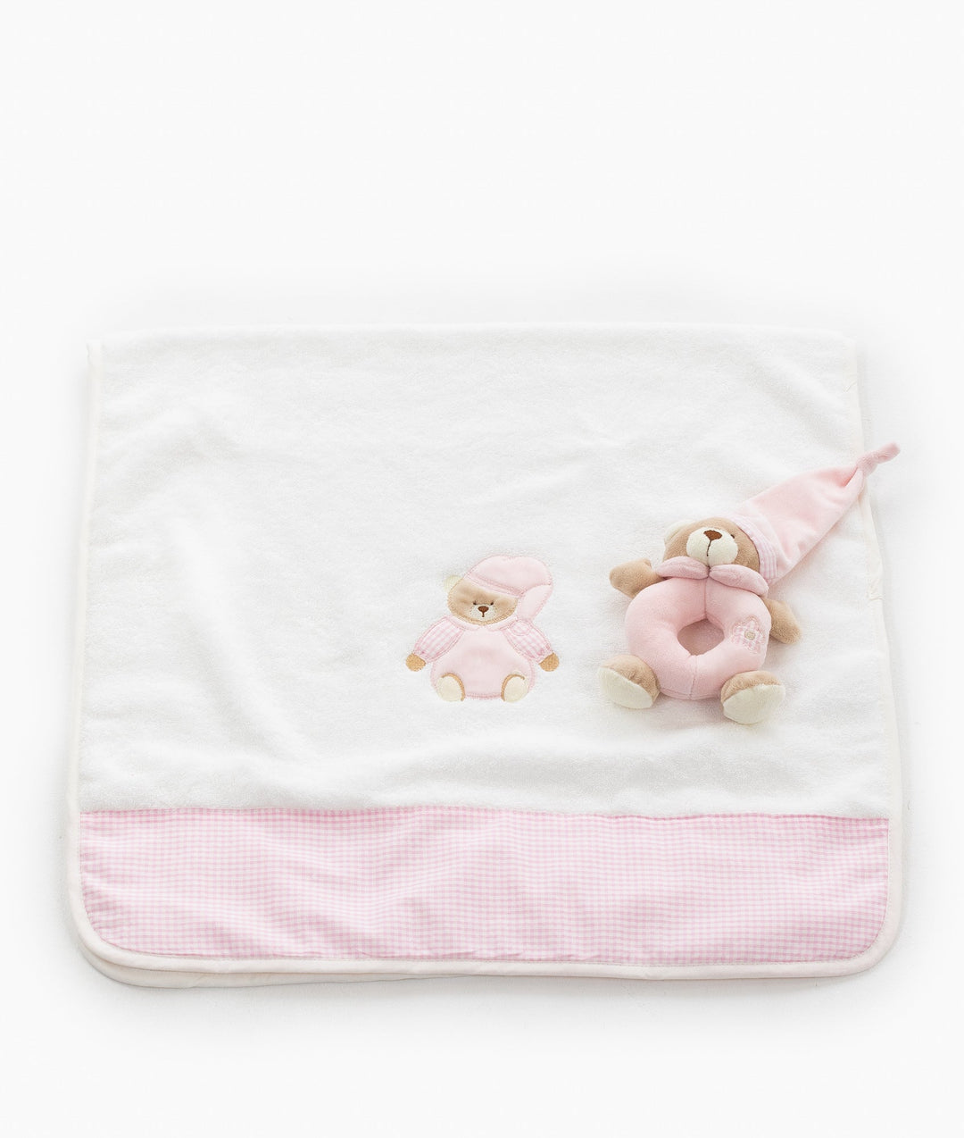 Bear Towel & Rattle Set - Pink