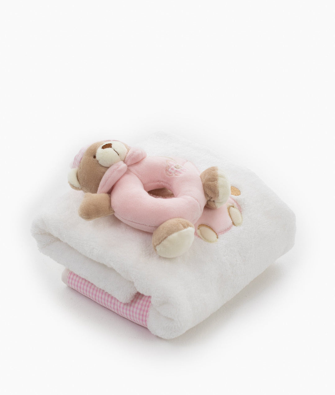 Bear Towel & Rattle Set - Pink