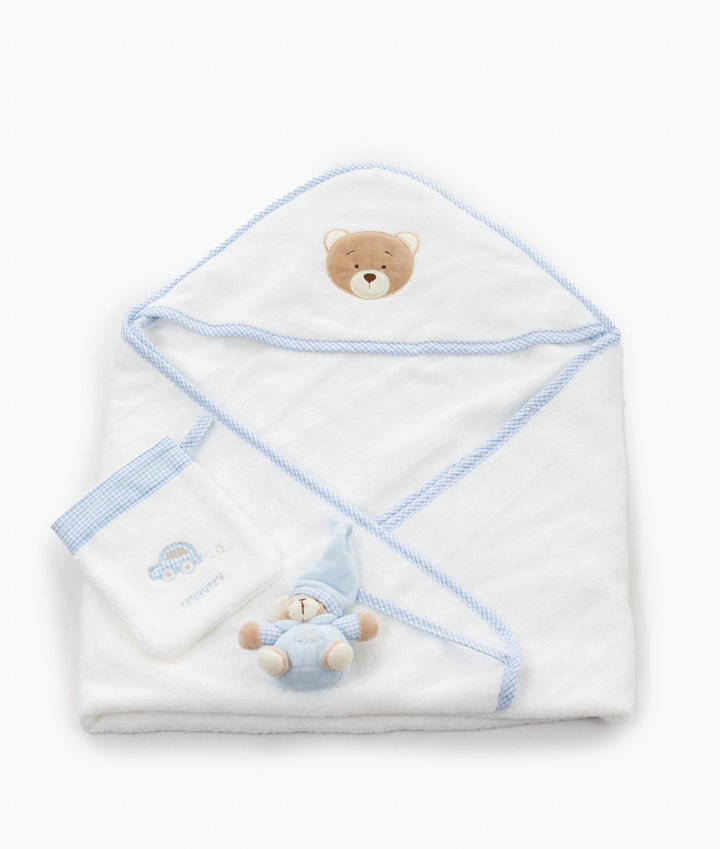 Hooded Towel with Mitt & Toy - Blue