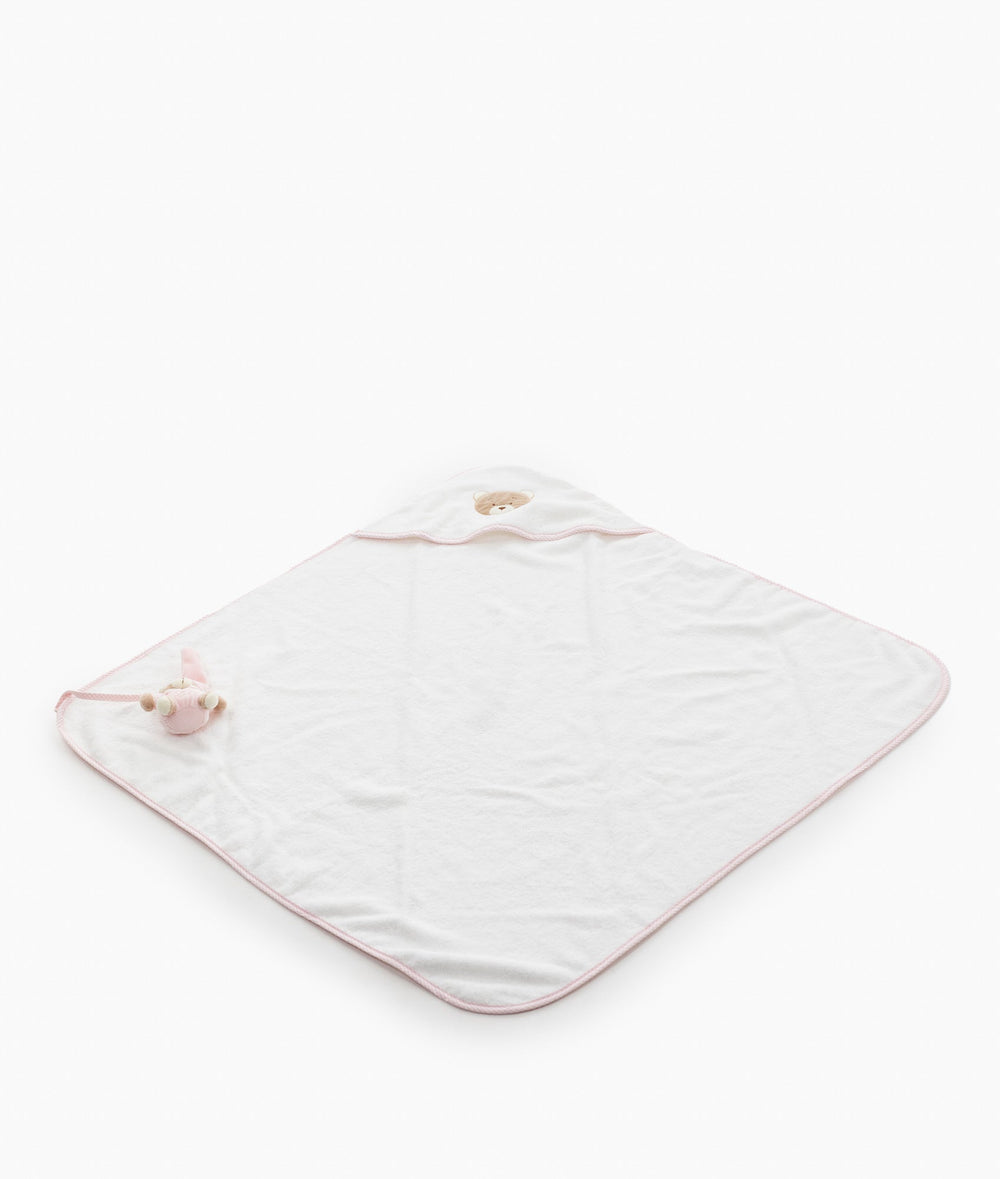 Hooded Towel with Mitt & Toy - Pink